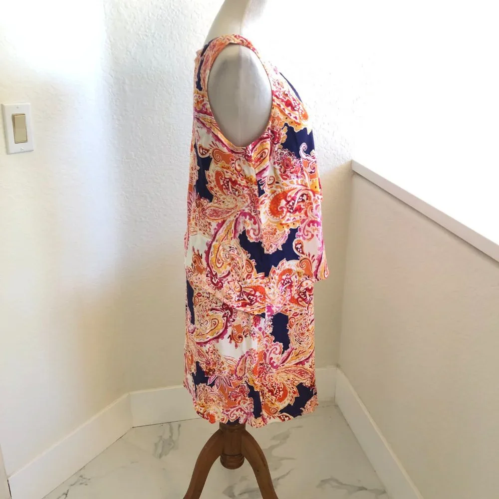 J. Jill Paisley Floral Tiered Dress SizeS Sleeveless Orange Colorful Stretch - Picture 5 of 13